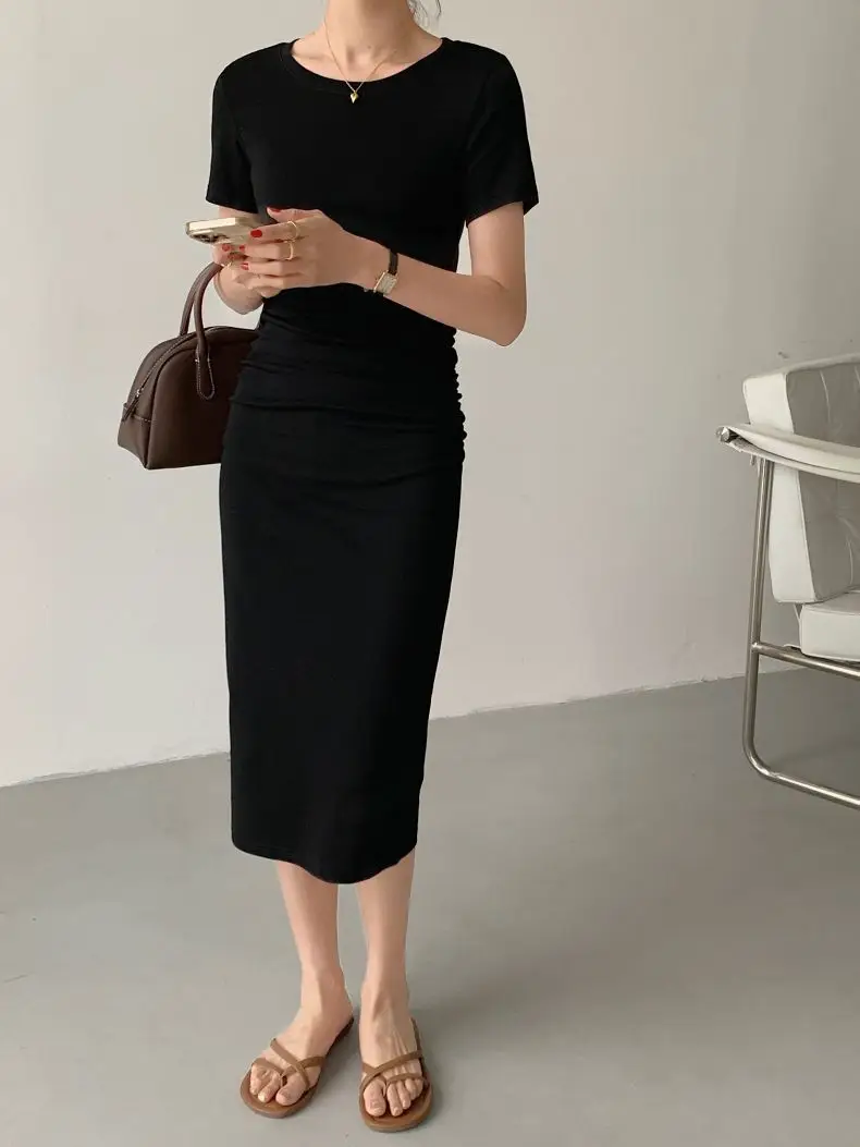 Women Slimming Black Mid-Length T-Shirt Dress 2025 — feature 6