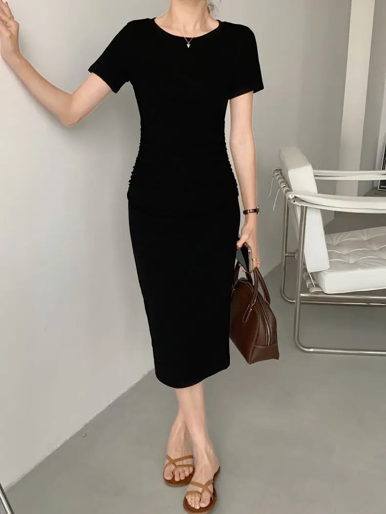 Women Slimming Black Mid-Length T-Shirt Dress 2025 — feature 8