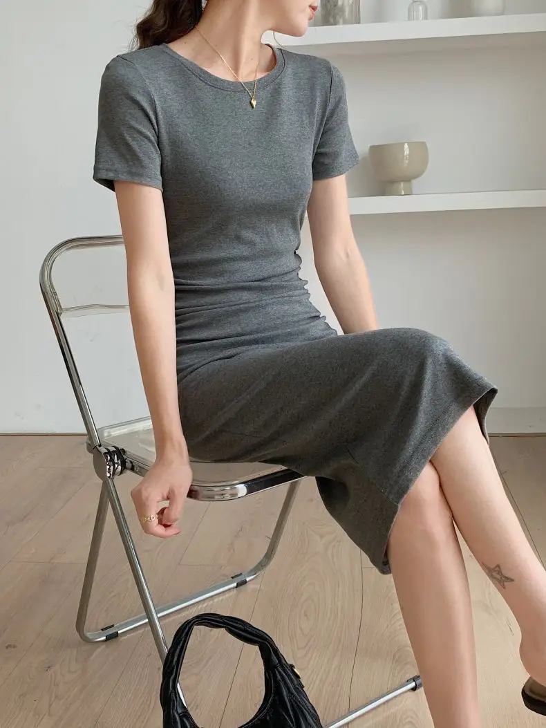 Women Slimming Black Mid-Length T-Shirt Dress 2025 — feature 9
