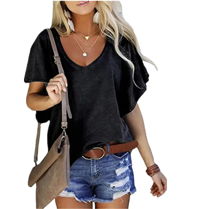 2023 Women's V Neck Loose Sleeve Top T-Shirt White - Image 6