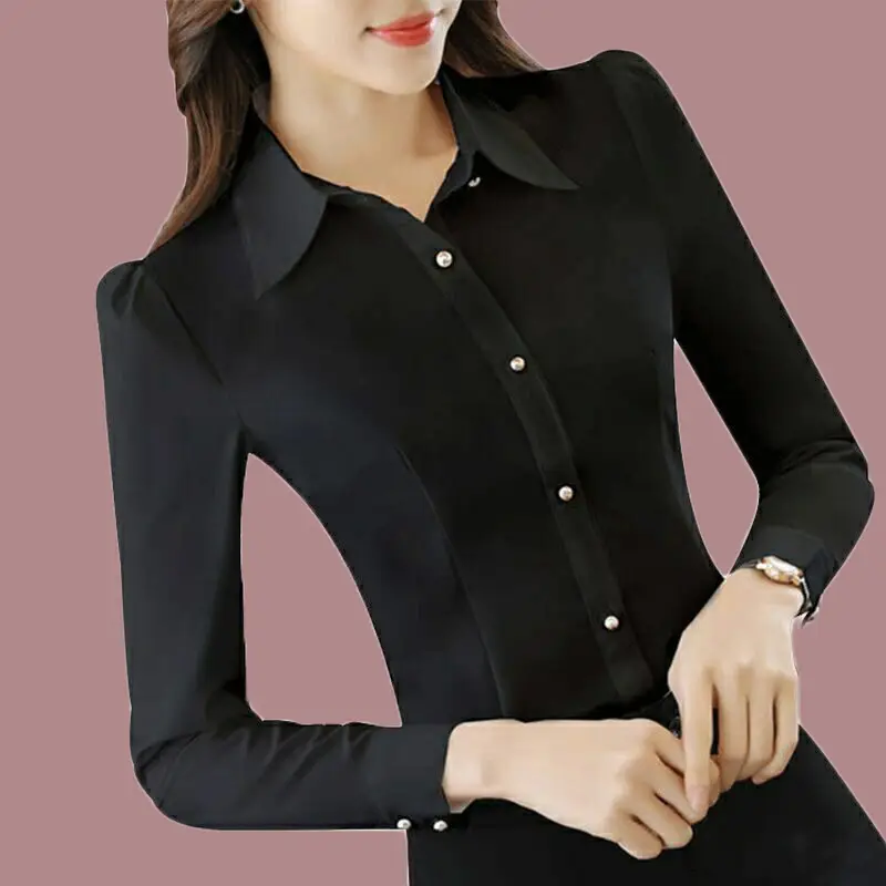 Red Long Sleeve Button-Down Women's Business Shirt - Image 3