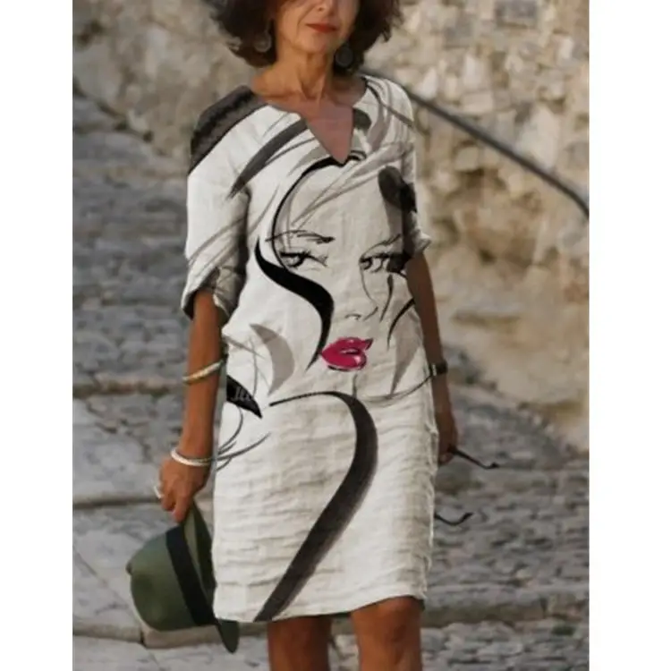 Women's Black Floral Short Sleeve Dress with V-Neck
