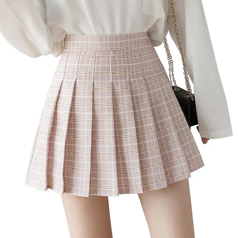 Green Plaid High Waist Pleated Skirt for Women