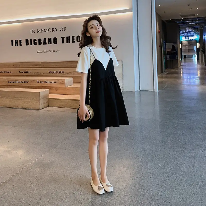Women's Black White V-Neck Drape Dress Large Size - Image 4