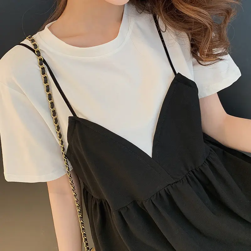 Women's Black White V-Neck Drape Dress Large Size - Image 5