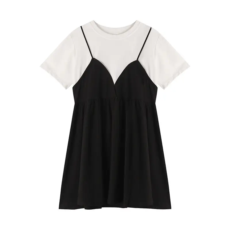 Women's Black White V-Neck Drape Dress Large Size - Image 6