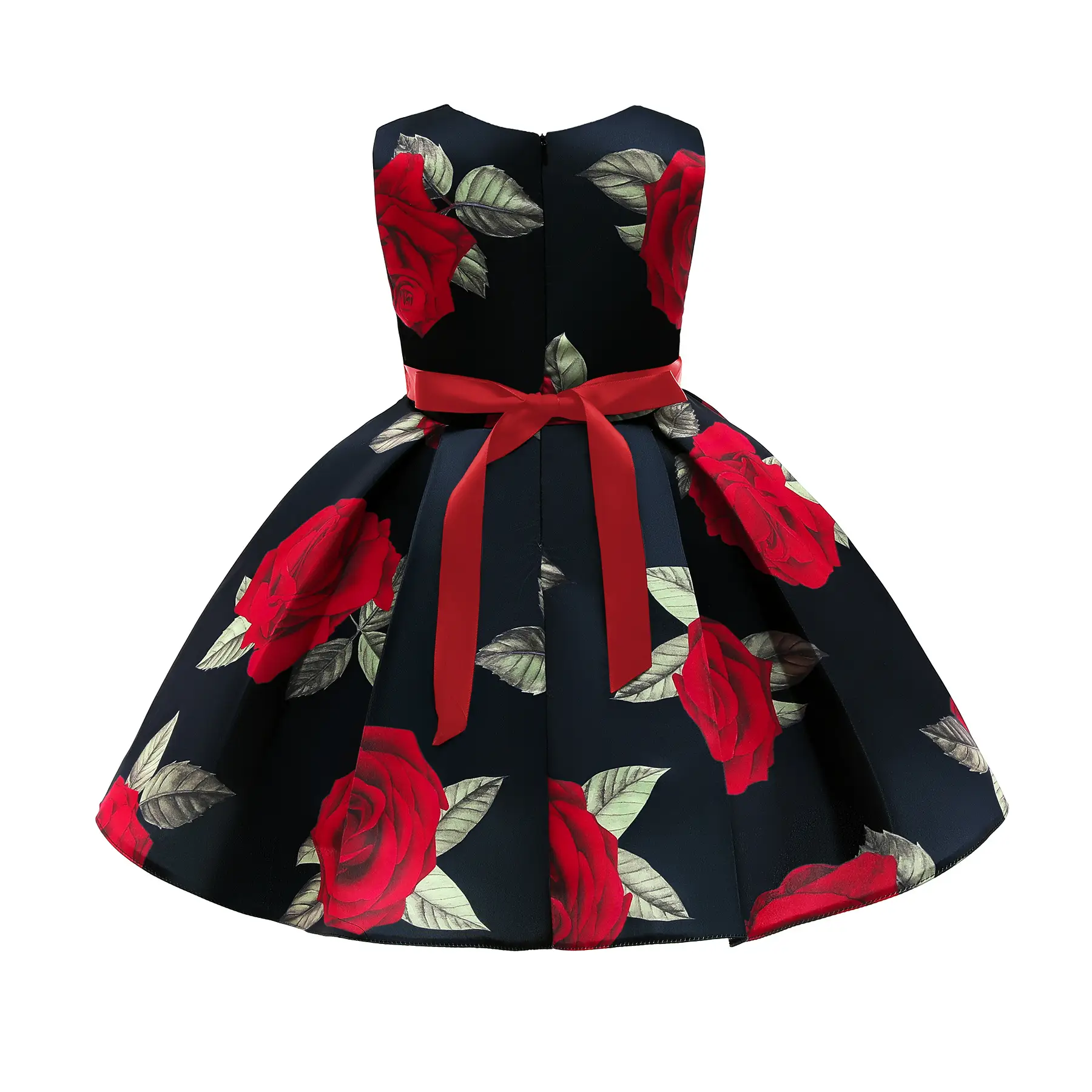 Girls Printed Red Rose Vest Dress Black