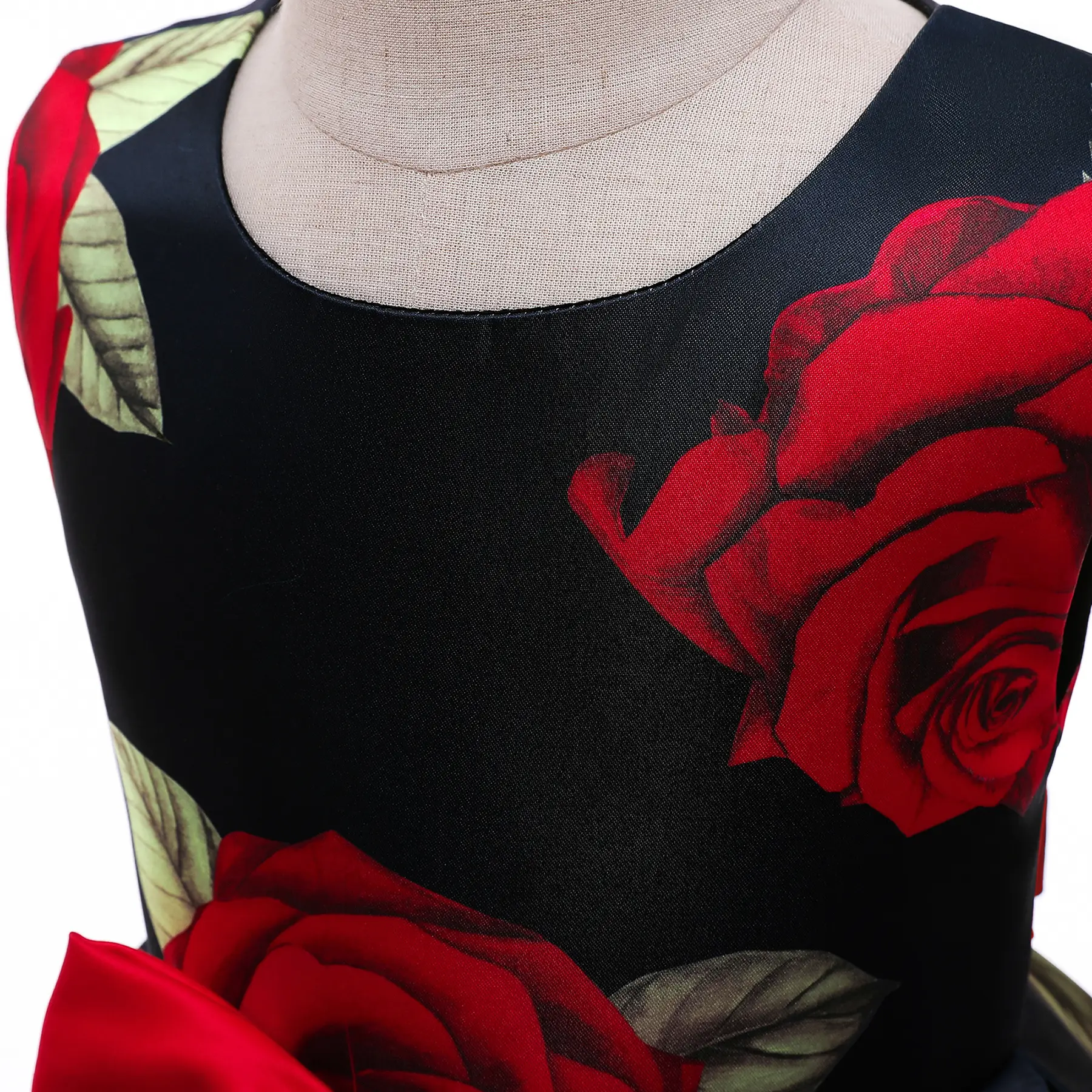Girls Printed Red Rose Vest Dress Black