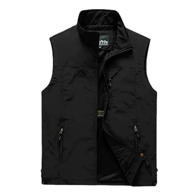 Men's Black Puffer Work Vest with Logo & Multi-Flap Pockets
