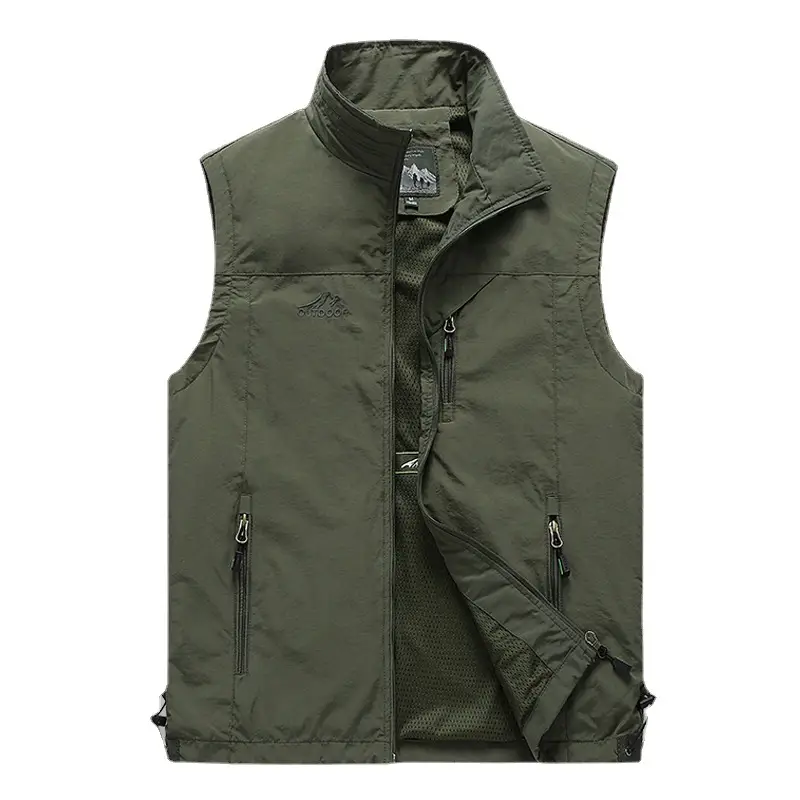 Men's Black Puffer Work Vest with Logo & Multi-Flap Pockets
