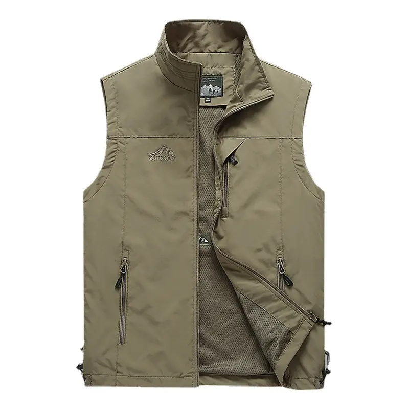 Men's Black Puffer Work Vest with Logo & Multi-Flap Pockets