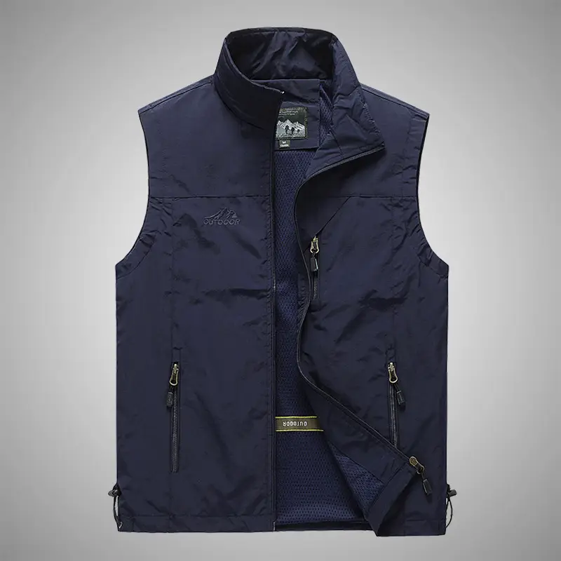 Men's Black Puffer Work Vest with Logo & Multi-Flap Pockets