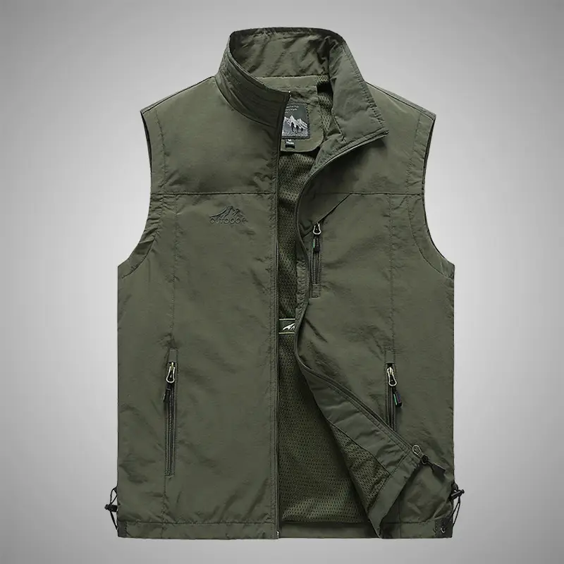 Men's Black Puffer Work Vest with Logo & Multi-Flap Pockets
