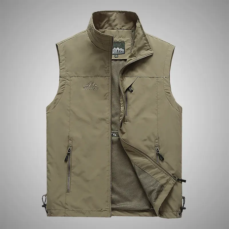Men's Black Puffer Work Vest with Logo & Multi-Flap Pockets