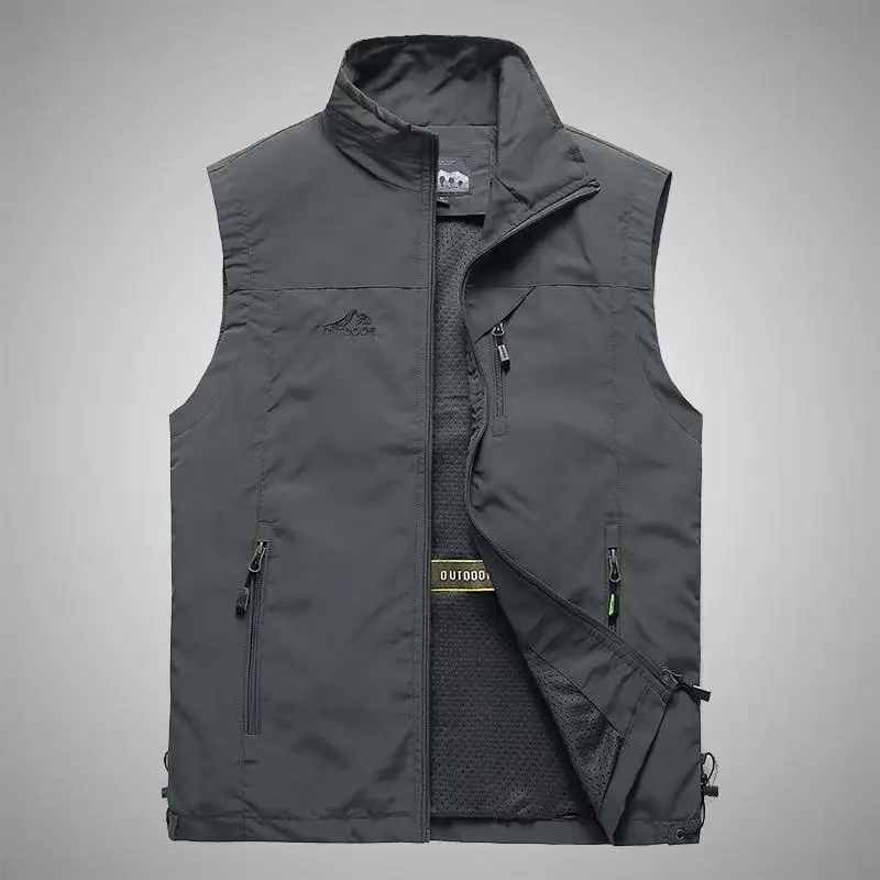 Men's Black Puffer Work Vest with Logo & Multi-Flap Pockets