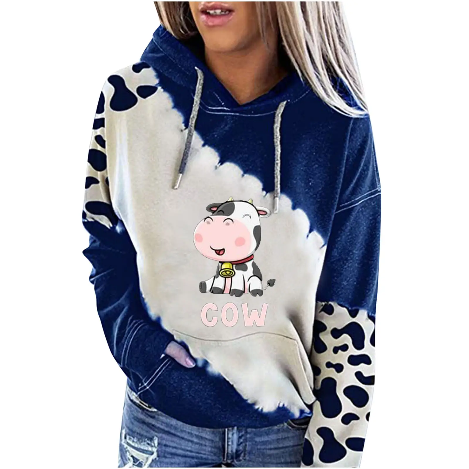 Cow Print Hoodie Black White Long Sleeve