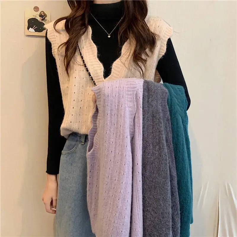 Women's New Cardigan Vest Hollow Knitted White