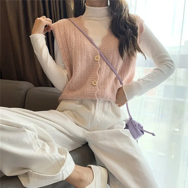 Women's New Cardigan Vest Hollow Knitted White