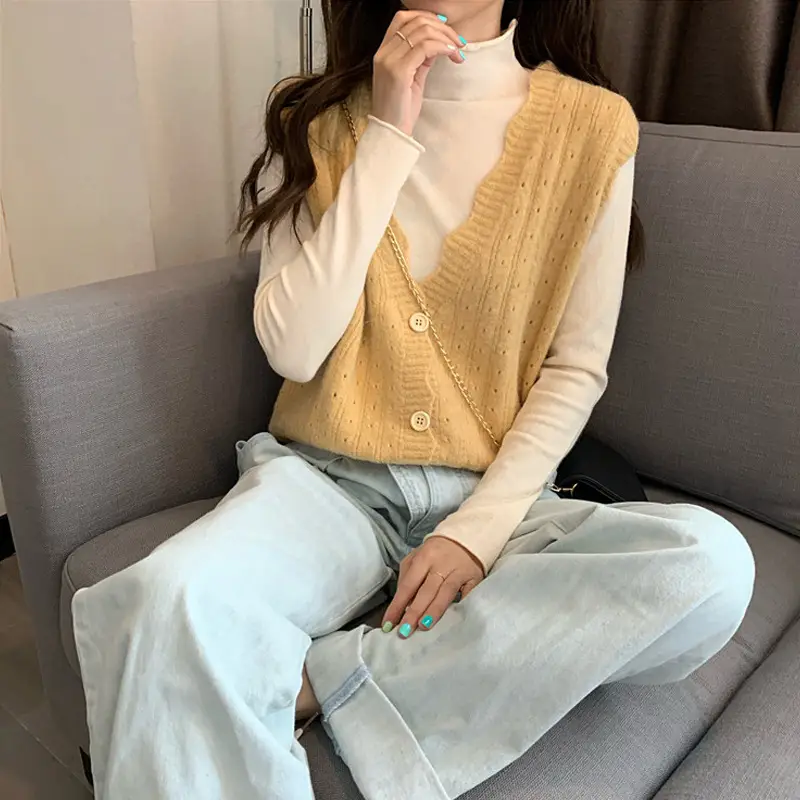 Women's New Cardigan Vest Hollow Knitted White
