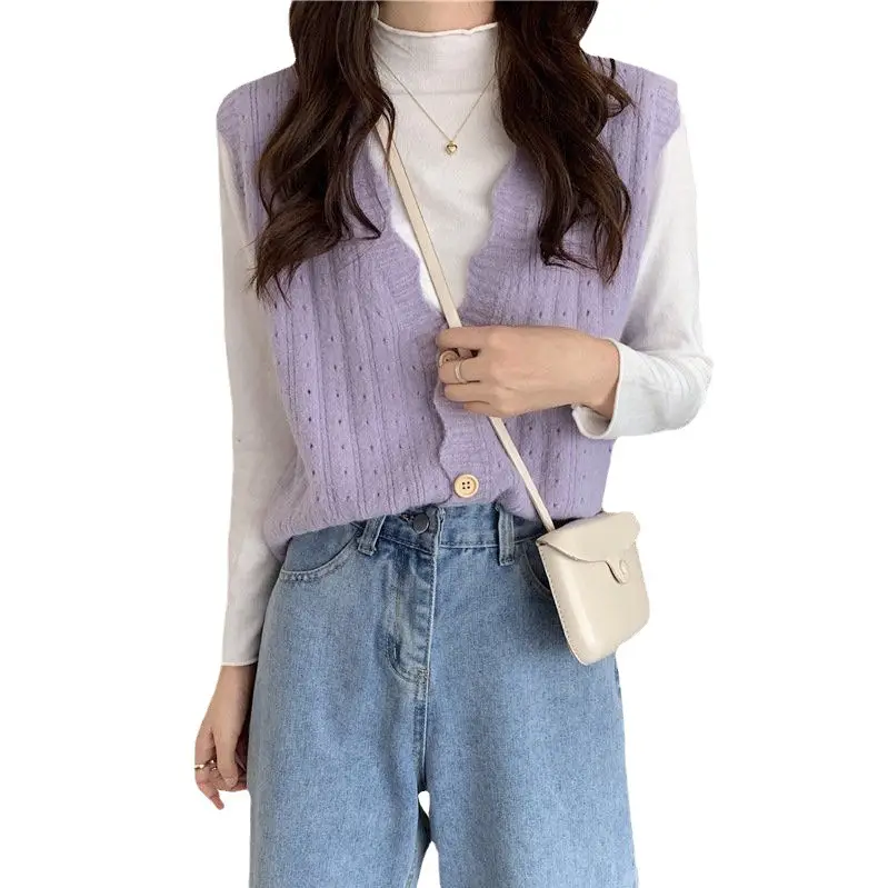 Women's New Cardigan Vest Hollow Knitted White