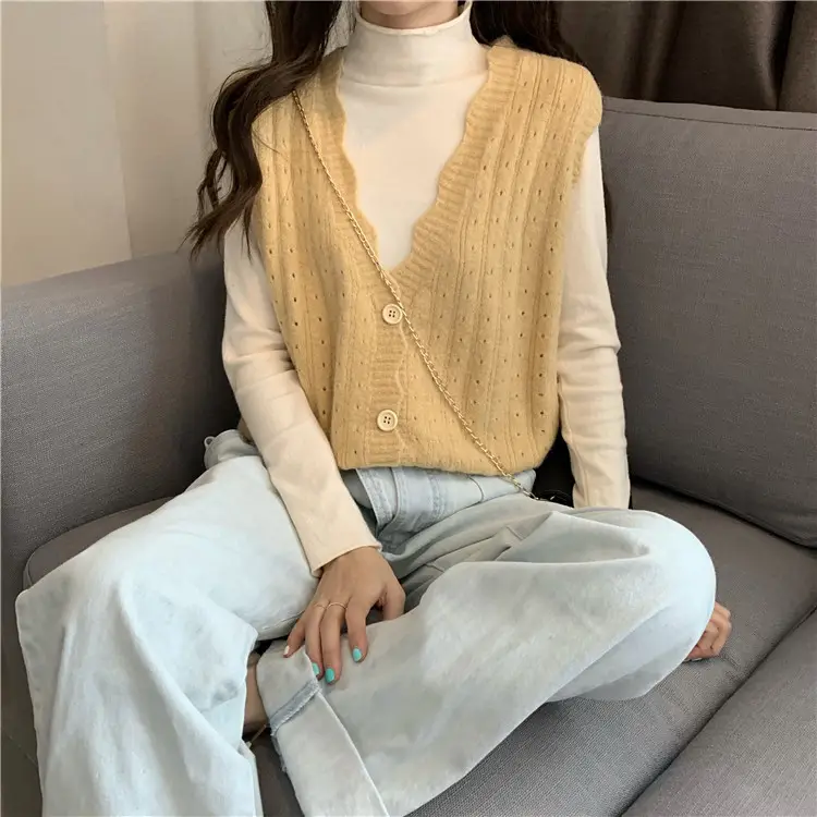 Women's New Cardigan Vest Hollow Knitted White