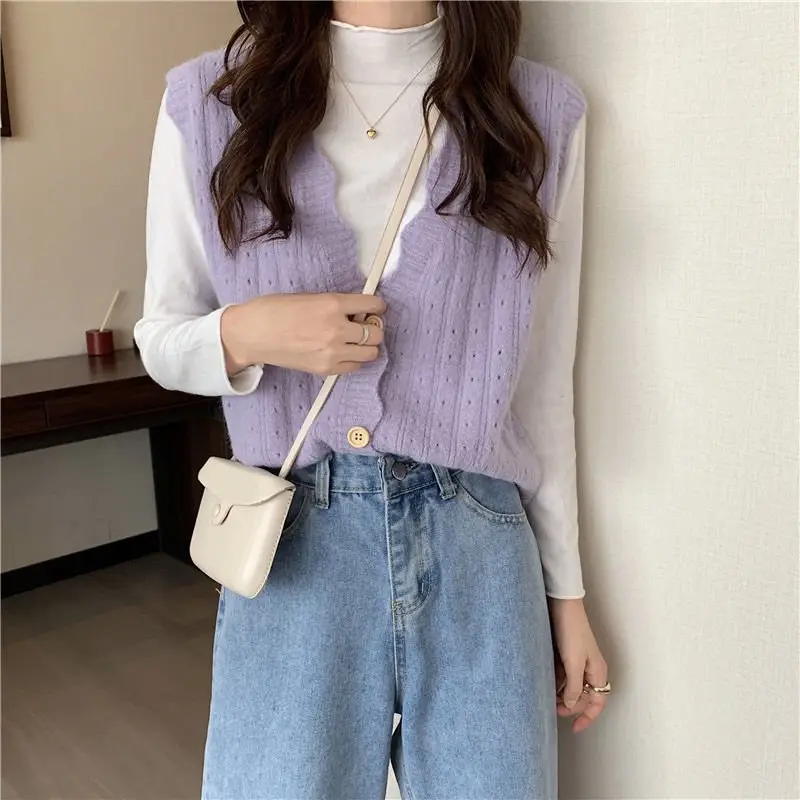 Women's New Cardigan Vest Hollow Knitted White