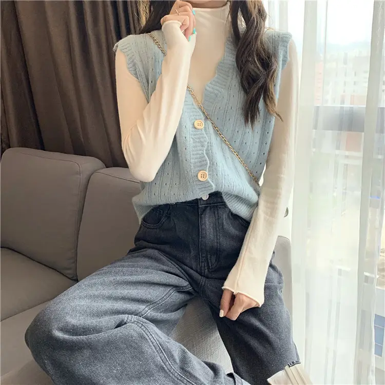 Women's New Cardigan Vest Hollow Knitted White