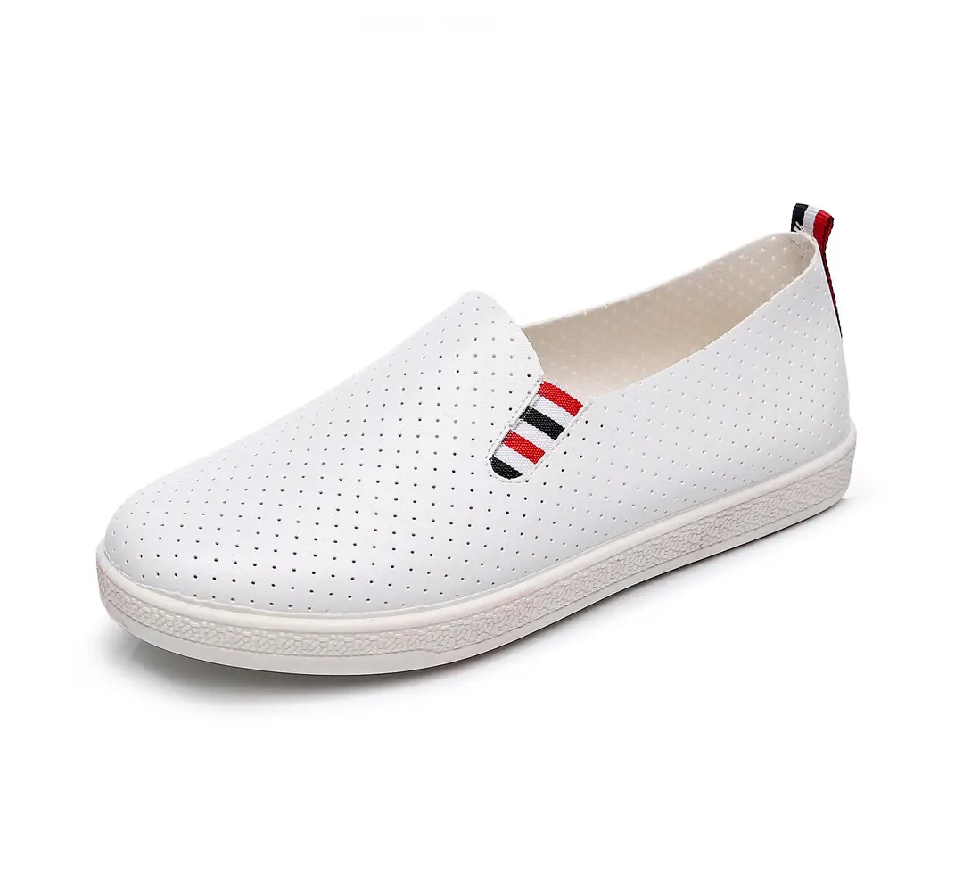 2026 Autumn Student Shoes for Women, Breathable Mesh White Slip-On Shoes, Leather Surface, Wear-Resistant Low-Top Lazy Shoes - Image 2