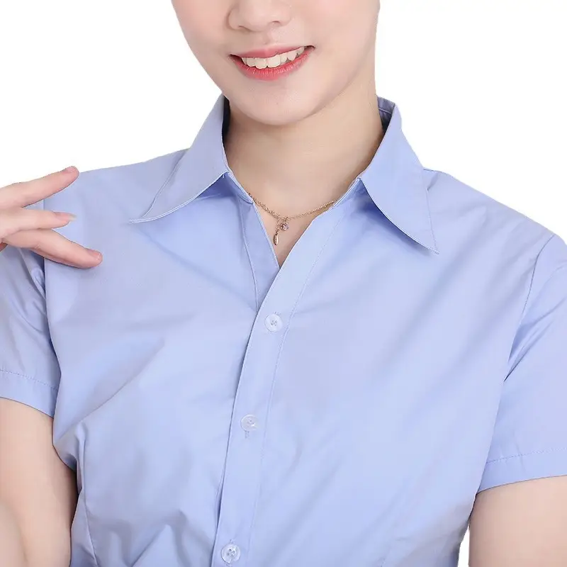 Professional Blue Long-Sleeve Shirt for Women Slim Fit Business Wear - Image 9