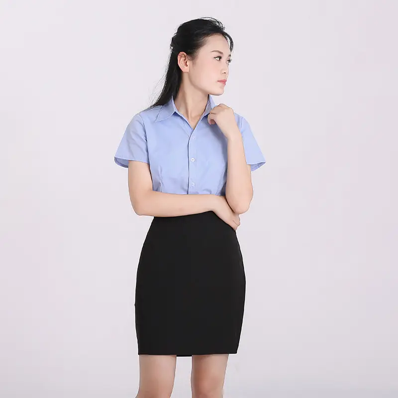Professional Blue Long-Sleeve Shirt for Women Slim Fit Business Wear - Image 2