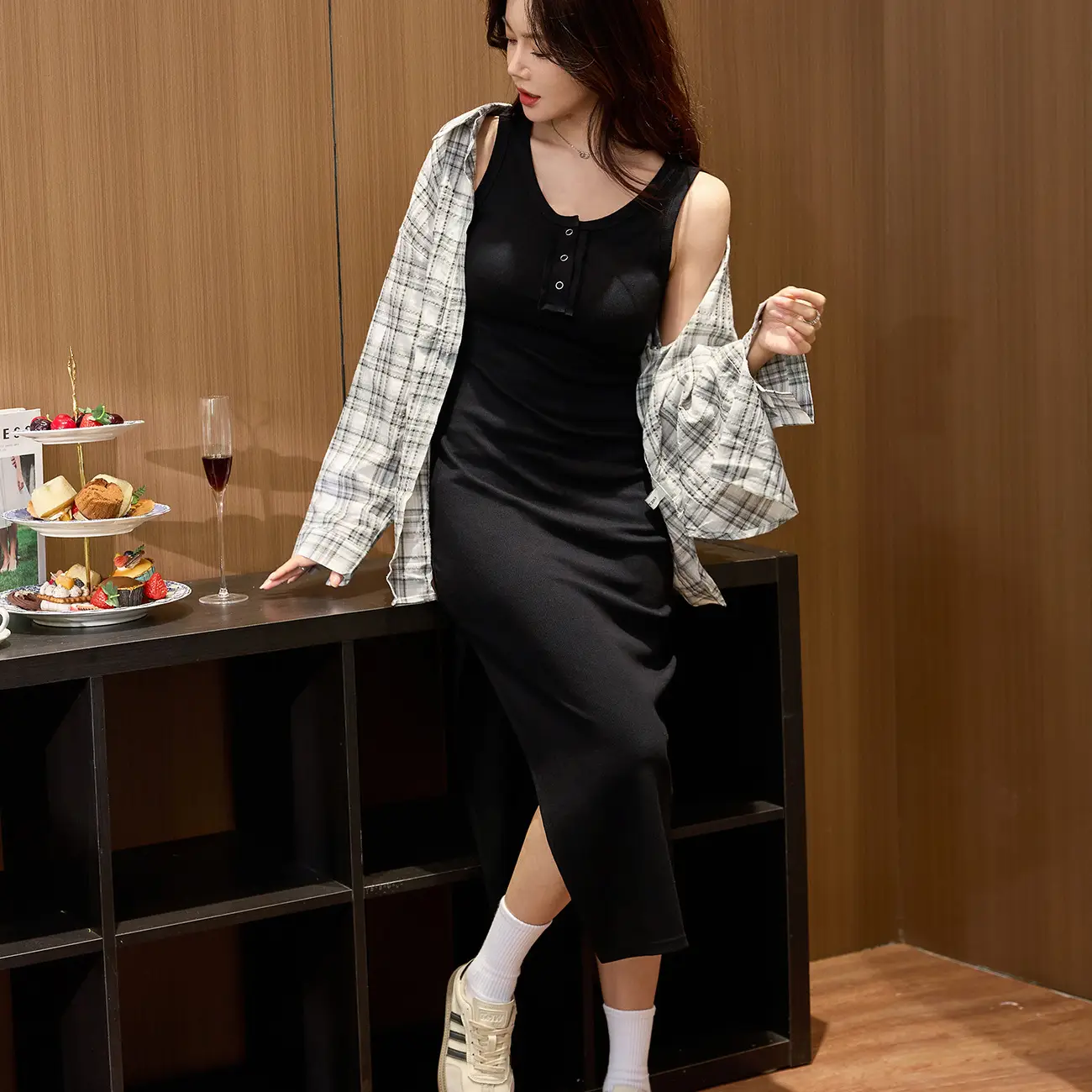 Vest Dress 2025 Summer Sleeveless Solid Color Cotton Tight Waist Slimming Elegant Button Dress - Image 6
