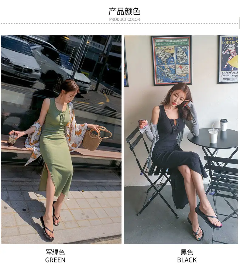 Vest Dress 2025 Summer Sleeveless Solid Color Cotton Tight Waist Slimming Elegant Button Dress — feature 12
