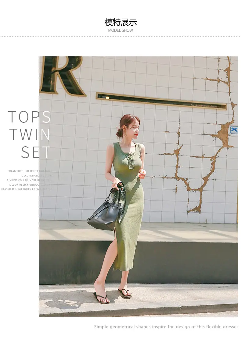 Vest Dress 2025 Summer Sleeveless Solid Color Cotton Tight Waist Slimming Elegant Button Dress — feature 13