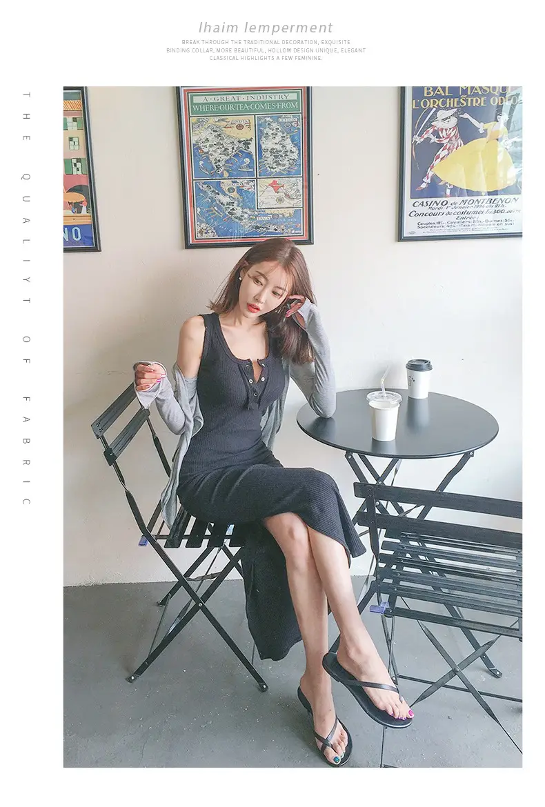 Vest Dress 2025 Summer Sleeveless Solid Color Cotton Tight Waist Slimming Elegant Button Dress — feature 17