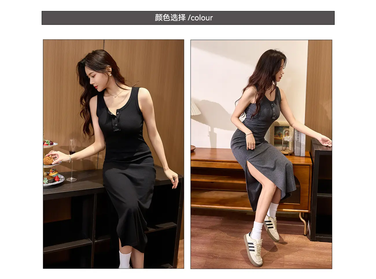 Vest Dress 2025 Summer Sleeveless Solid Color Cotton Tight Waist Slimming Elegant Button Dress — feature 2