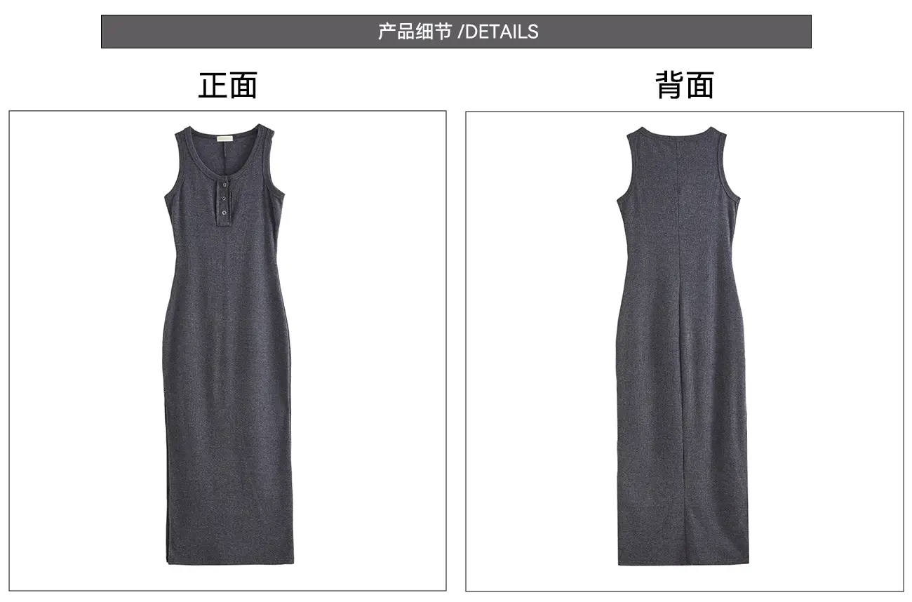Vest Dress 2025 Summer Sleeveless Solid Color Cotton Tight Waist Slimming Elegant Button Dress — feature 3