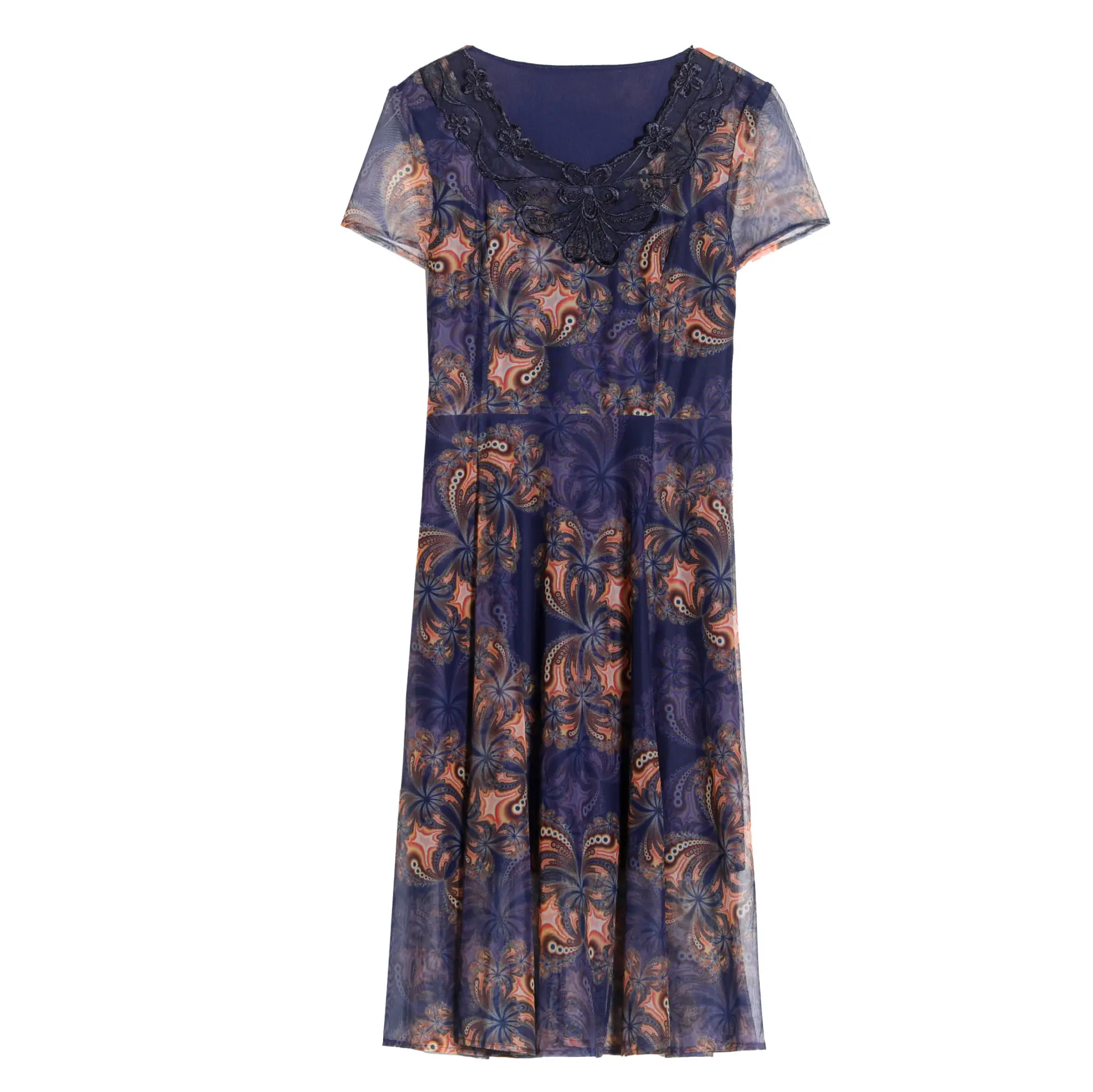 Middle-Aged Elegant Long Skirt Dress Black Floral