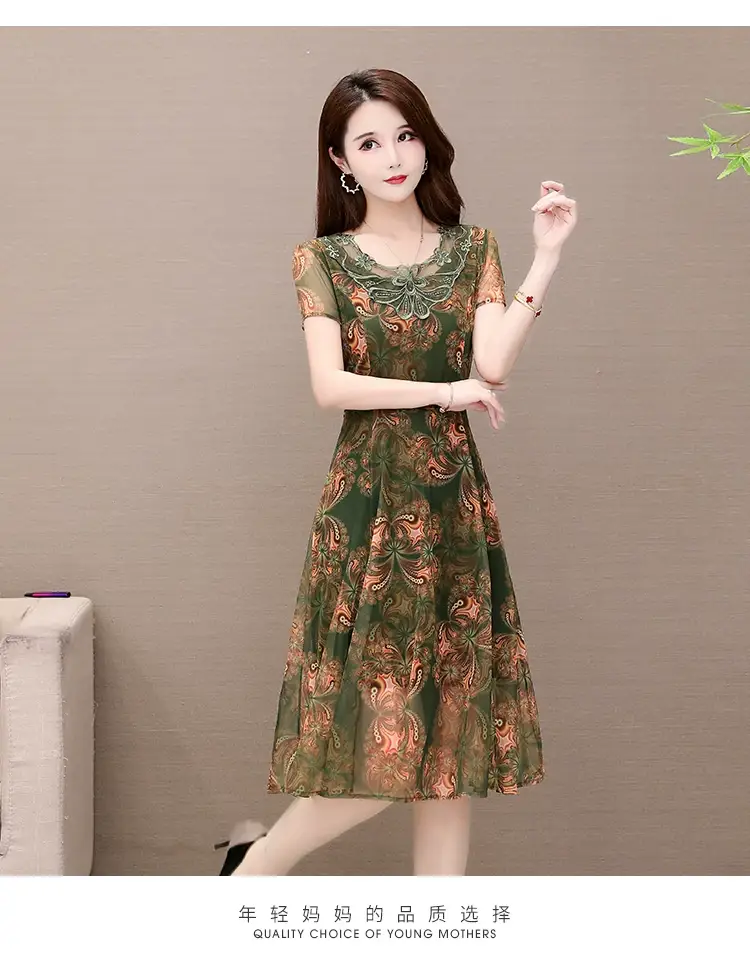 Middle-Aged Elegant Long Skirt Dress Black Floral — feature 15
