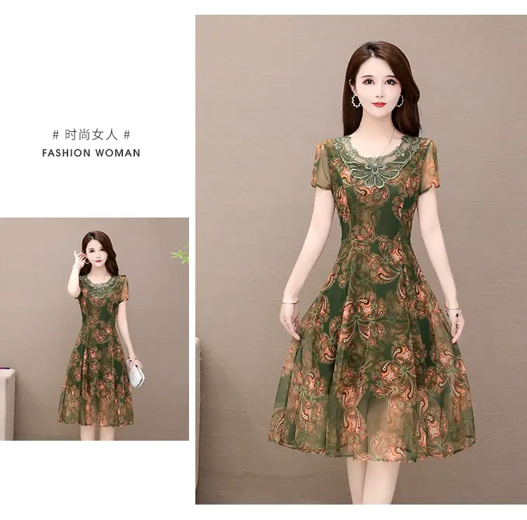 Middle-Aged Elegant Long Skirt Dress Black Floral — feature 16