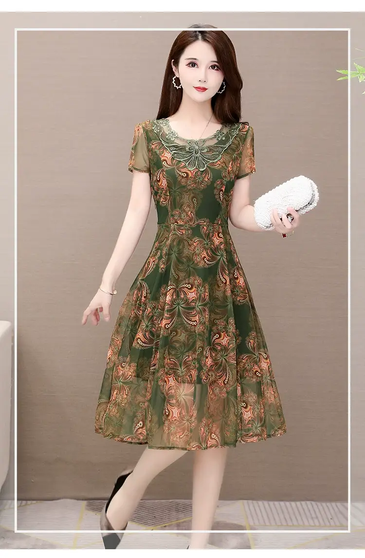 Middle-Aged Elegant Long Skirt Dress Black Floral — feature 18