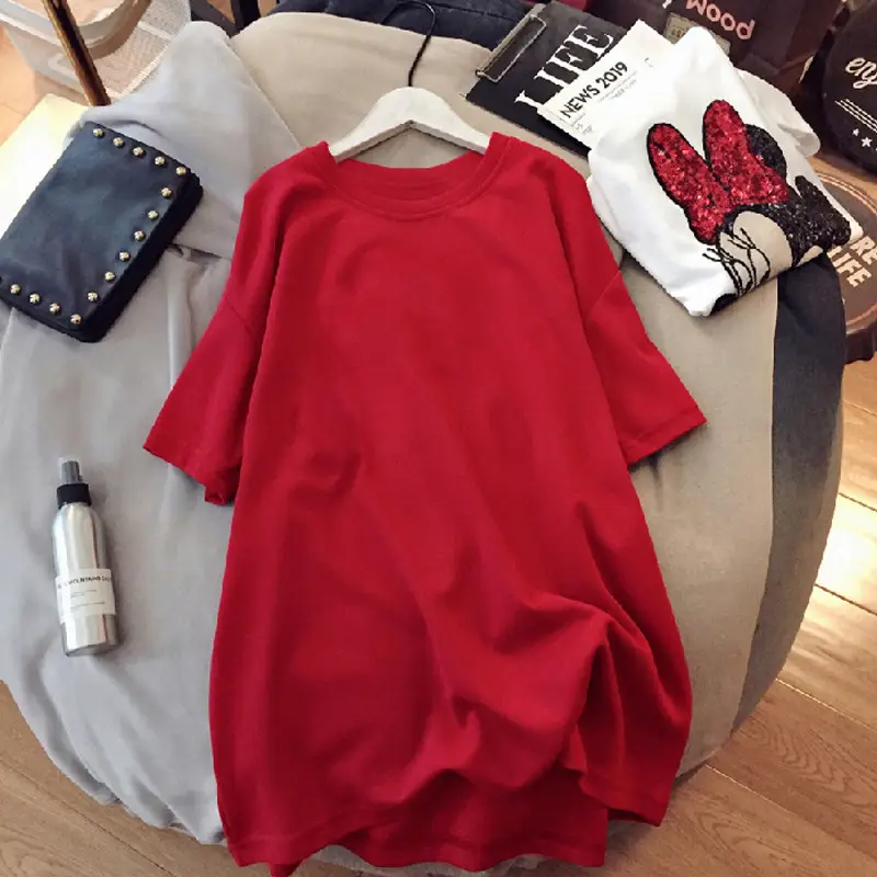 Women Red Loose Fit Cotton Summer T-Shirt — feature 6