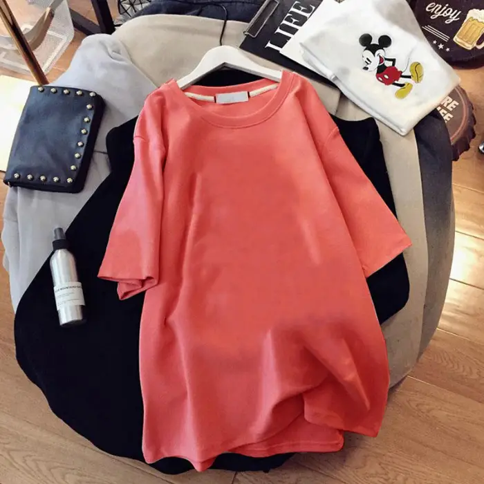 Women Red Loose Fit Cotton Summer T-Shirt - Image 9
