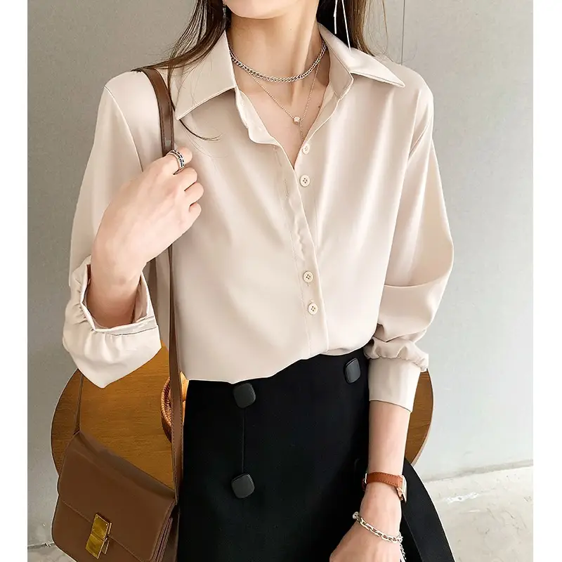 Women White Chiffon Button Shirt with Loose Collar - Image 2