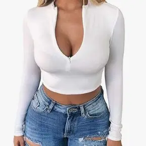 Red Long Sleeve Zipper Top Slim Fit for Women - Image 5