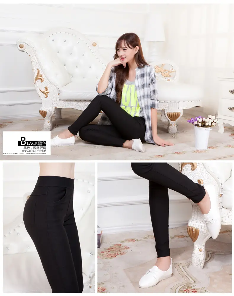 Slimming Cropped High-Waist Women's Pants White Stretch — feature 11