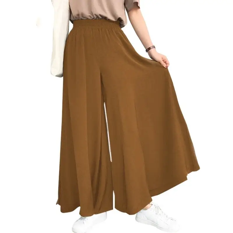 Brown Wide Leg Elastic Waist Pants for Women - Image 5