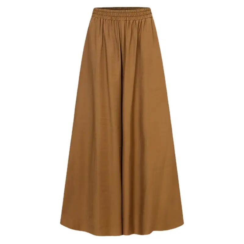 Brown Wide Leg Elastic Waist Pants for Women - Image 8