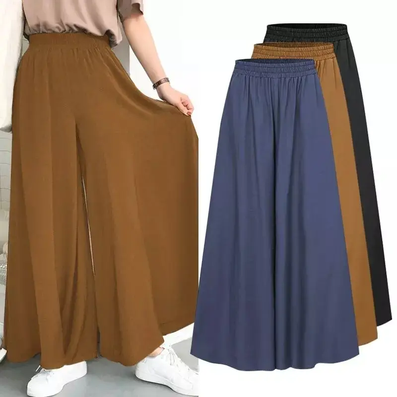 Brown Wide Leg Elastic Waist Pants for Women — feature 24