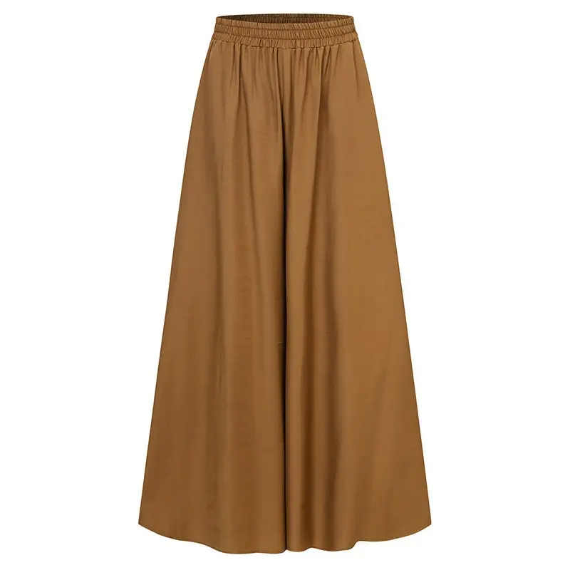 Brown Wide Leg Elastic Waist Pants for Women - Image 3