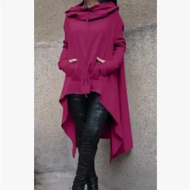 2020 Long Hooded Sweater Set Magenta Black Pants - Image 10